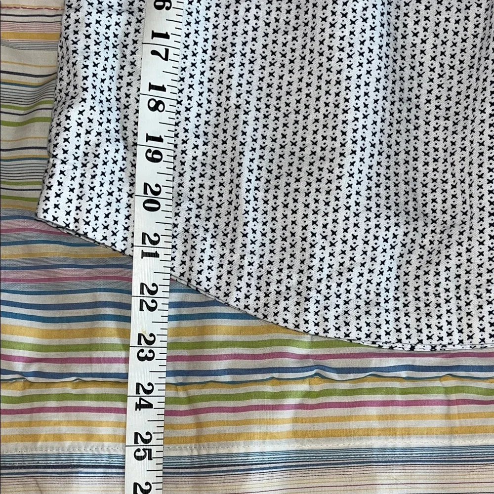 LOFT White and Blue Patterned Puff Sleeve Square neck Peasant‎ Blouse M